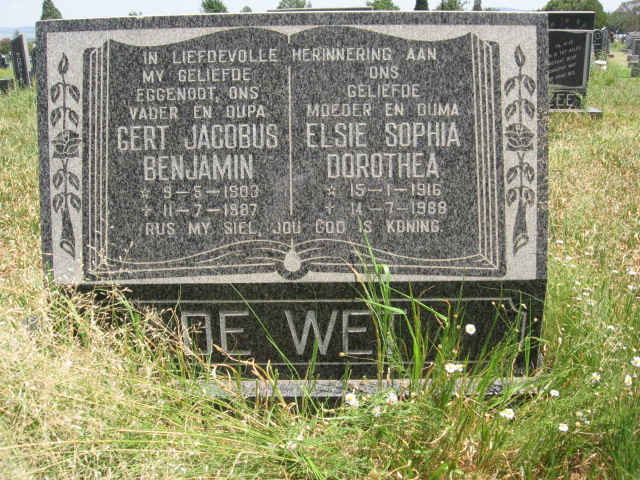 WET Gert Jacobus Benjamin, de 1903-1987 & Elsie Sophia Dorothea 1916-1988