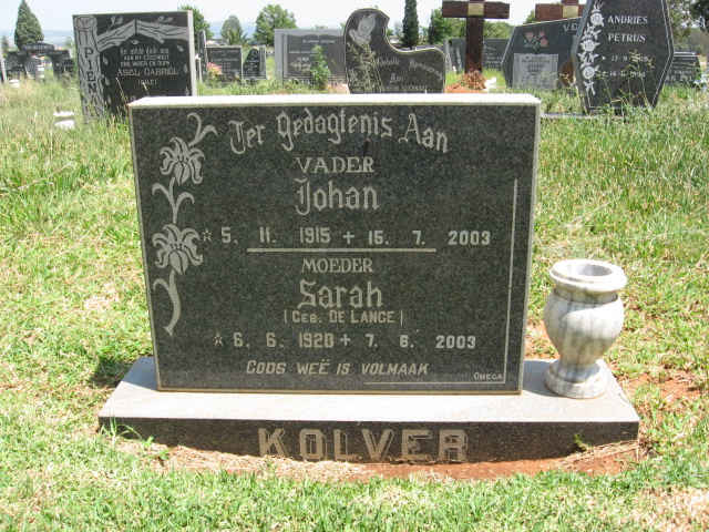 KOLVER Johan 1915-2003 & Sarah DE LANGE 1920-2003