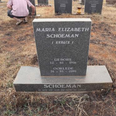 SCHOEMAN Maria Elizabeth nee KRUGER 1916-2001