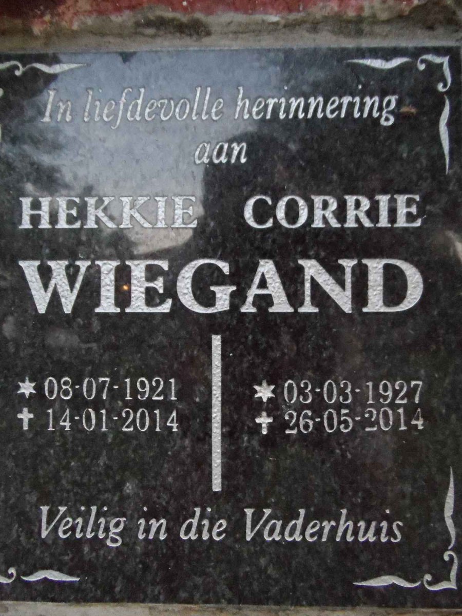 WIEGAND Hekkie 1921-2014 & Corrie 1927-2014