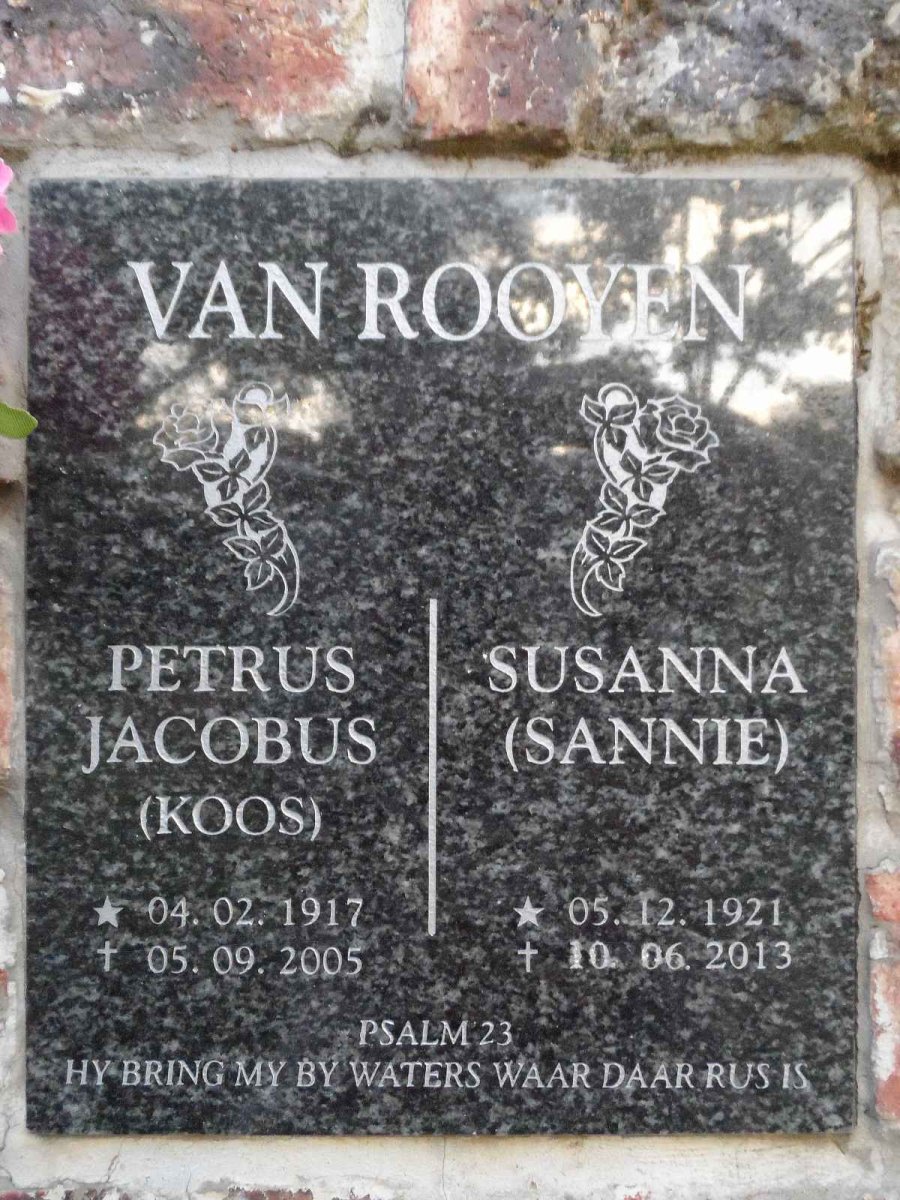 ROOYEN Petrus Jacobus, van 1917-2005 & Susanna 1921-2013