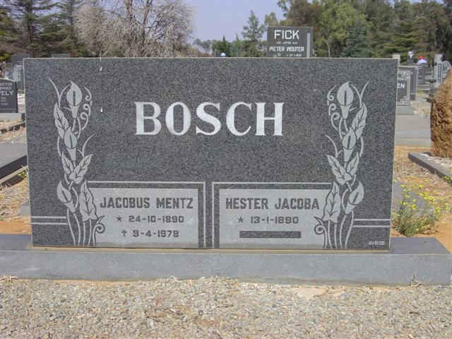 BOSCH Jacobus Mentz 1890-1978 & Hester Jacoba 1890-