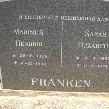 FRANKEN Marinus Hendrik 1909-1969 &amp; Sarah Elizabeth 1903-1974