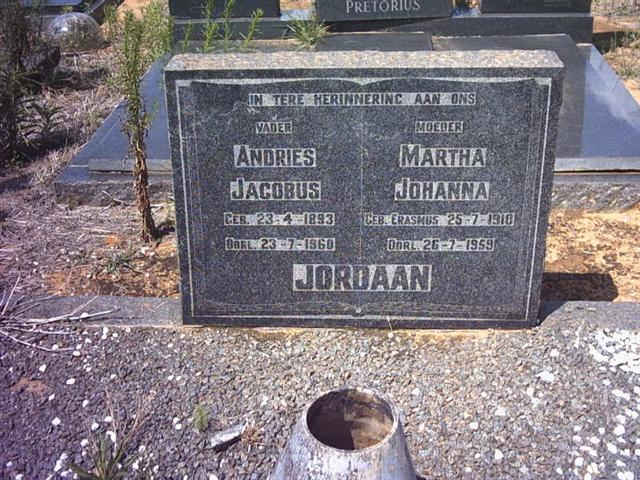 JORDAAN Andries Jacobus 1893-1960 & Martha Johanna ERASMUS 1910-1959
