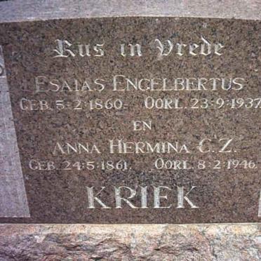 KRIEK Esaias Engelbertus 1860-1937 &amp; Anna Hermina C.Z. 1861-1946