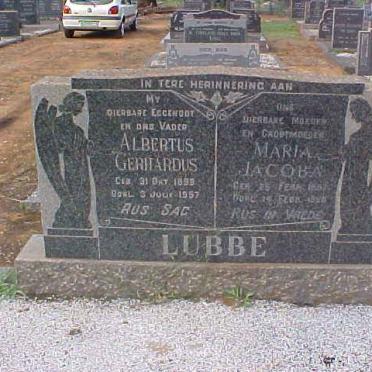 LUBBE Albertus Gerhardus 1898-1957 &amp; Maria Jacoba