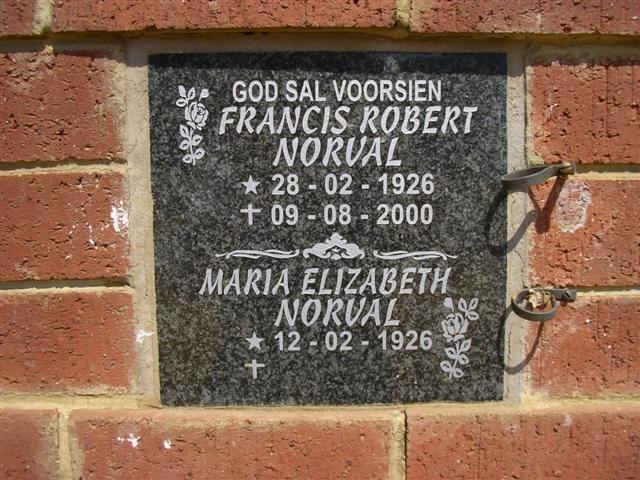 NORVAL Francis Robert 1926-2000 & Maria Elizabeth 1926-