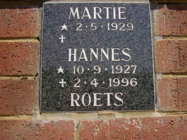 ROETS Hannes 1927-1996 & Martie 1929-