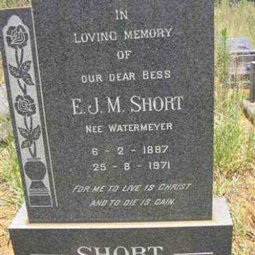 SHORT E.J.M. nee WATERMEYER 1887-1971