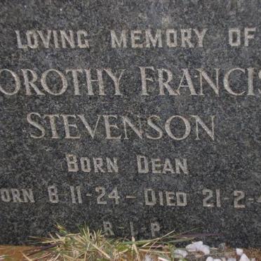 STEVENSON Dorothy Francis néé DEAN 1924-1947