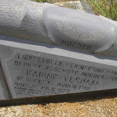 VERMAAK Karine nee PEETZ 1919-1970