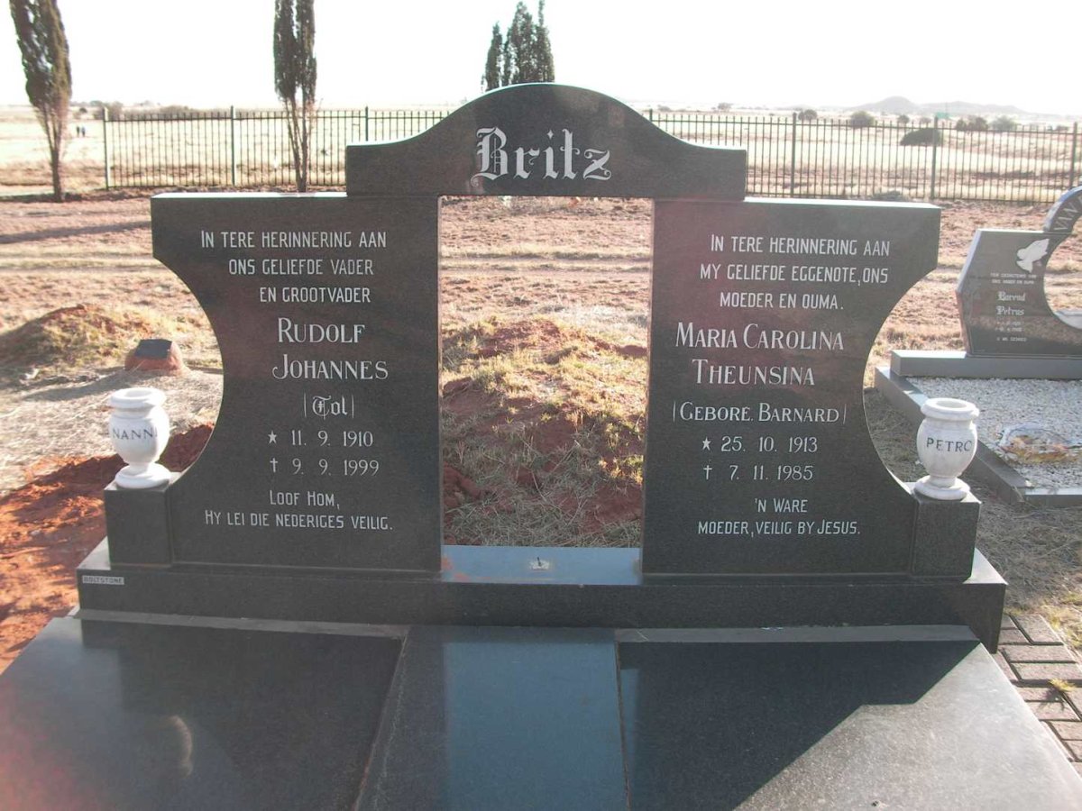 BRITZ Rudolf Johannes 1910-1999 & Maria Carolina Theunsina BARNARD 1913-1985