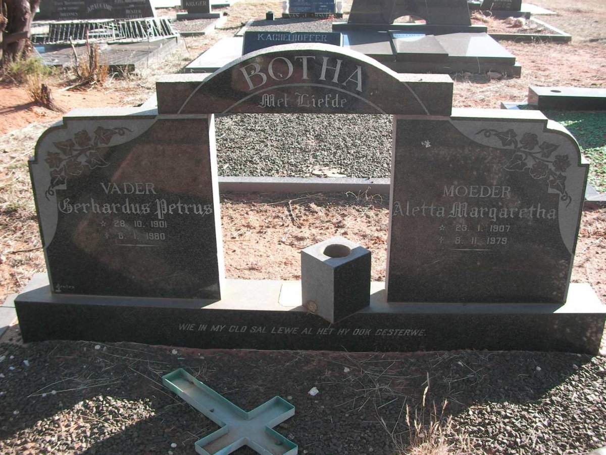 BOTHA Gerhardus Petrus 1901-1980 & Aletta Margaretha 1907-1979