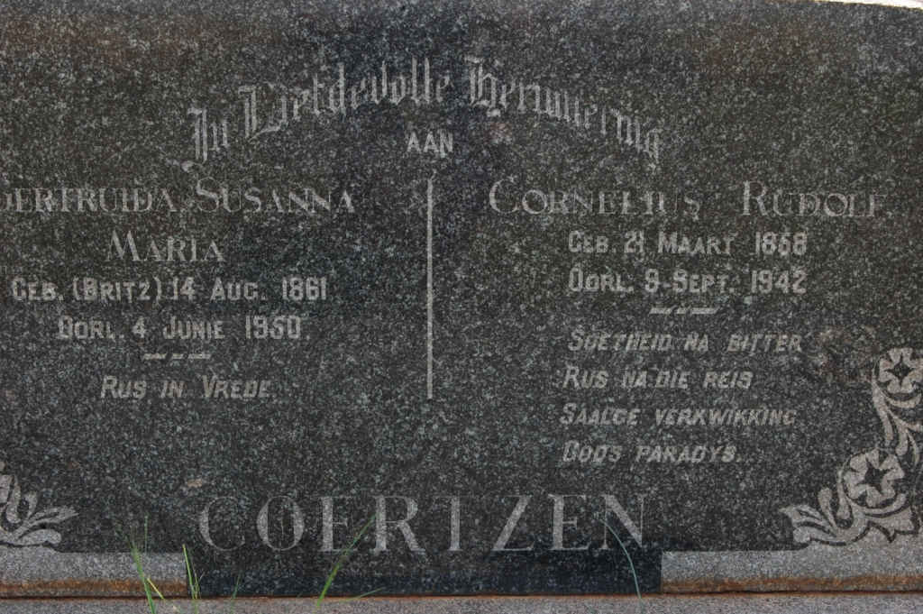 COERTZEN Cornelius Rudolf 1868-1842 & Gertruida Susanna Maria BRITZ 1861-1950