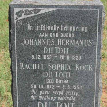 TOIT Johannes Hermanus, du 1853-1923 & Rachel Sophia KOCK formerly DU TOIT nee BOTHA 1872-1953 _1