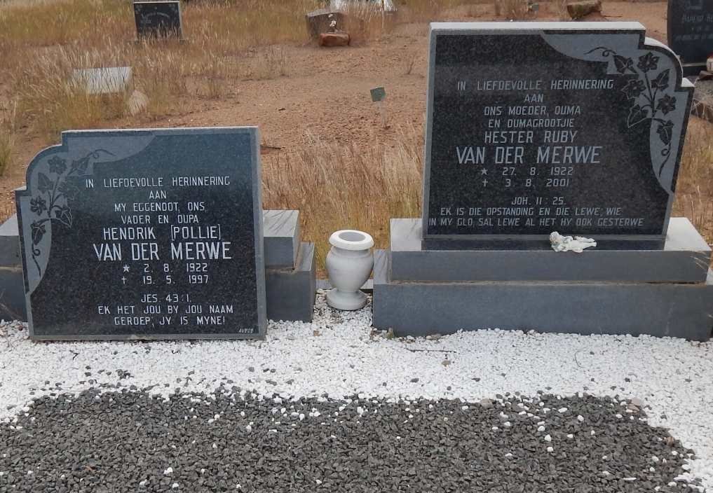 MERWE Hendrik, van der 1922-1997 & Hester Ruby 1922-2001