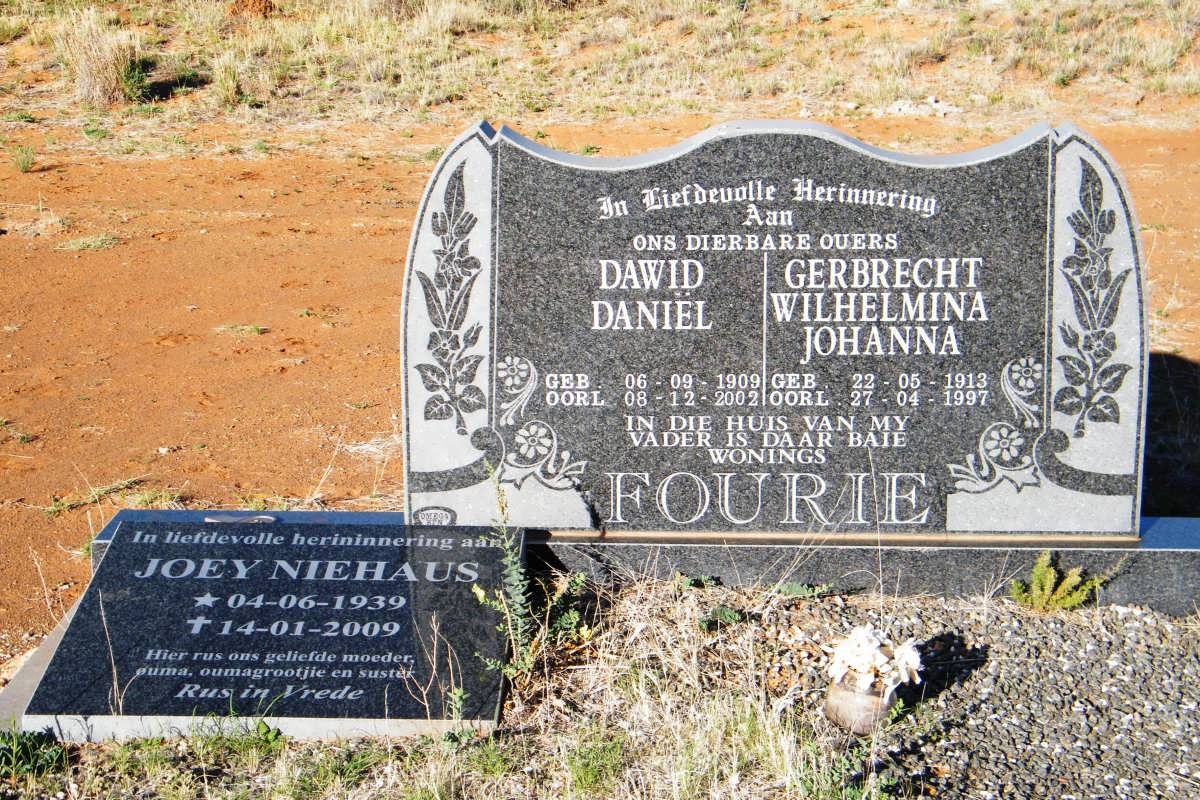 FOURIE David Daniël 1909-2002 & Gerbrecht Wilhelmina Johanna 1913-1997 :: NIEHAUS Joey 1939-2009