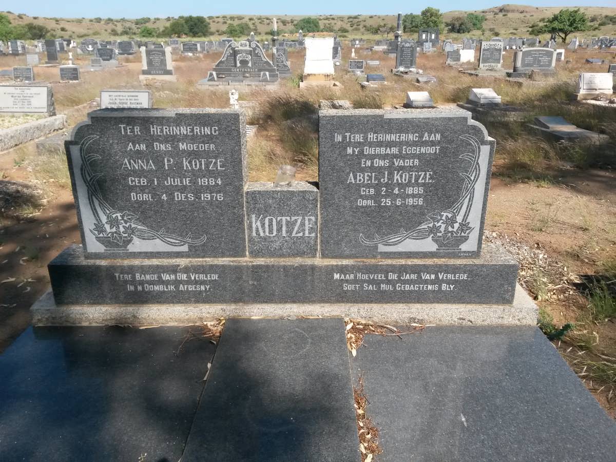 KOTZE Abel J. 1885-1956 &amp; Anna P. 1884-1976