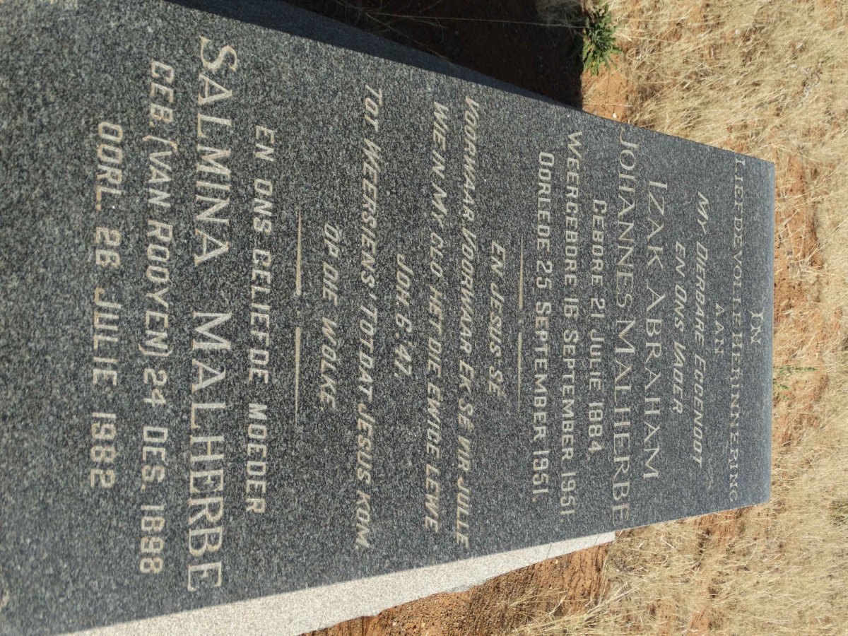 MALHERBE Izak Abraham Johannes 1884-1951 & Salmina VAN ROOYEN 1898-1982