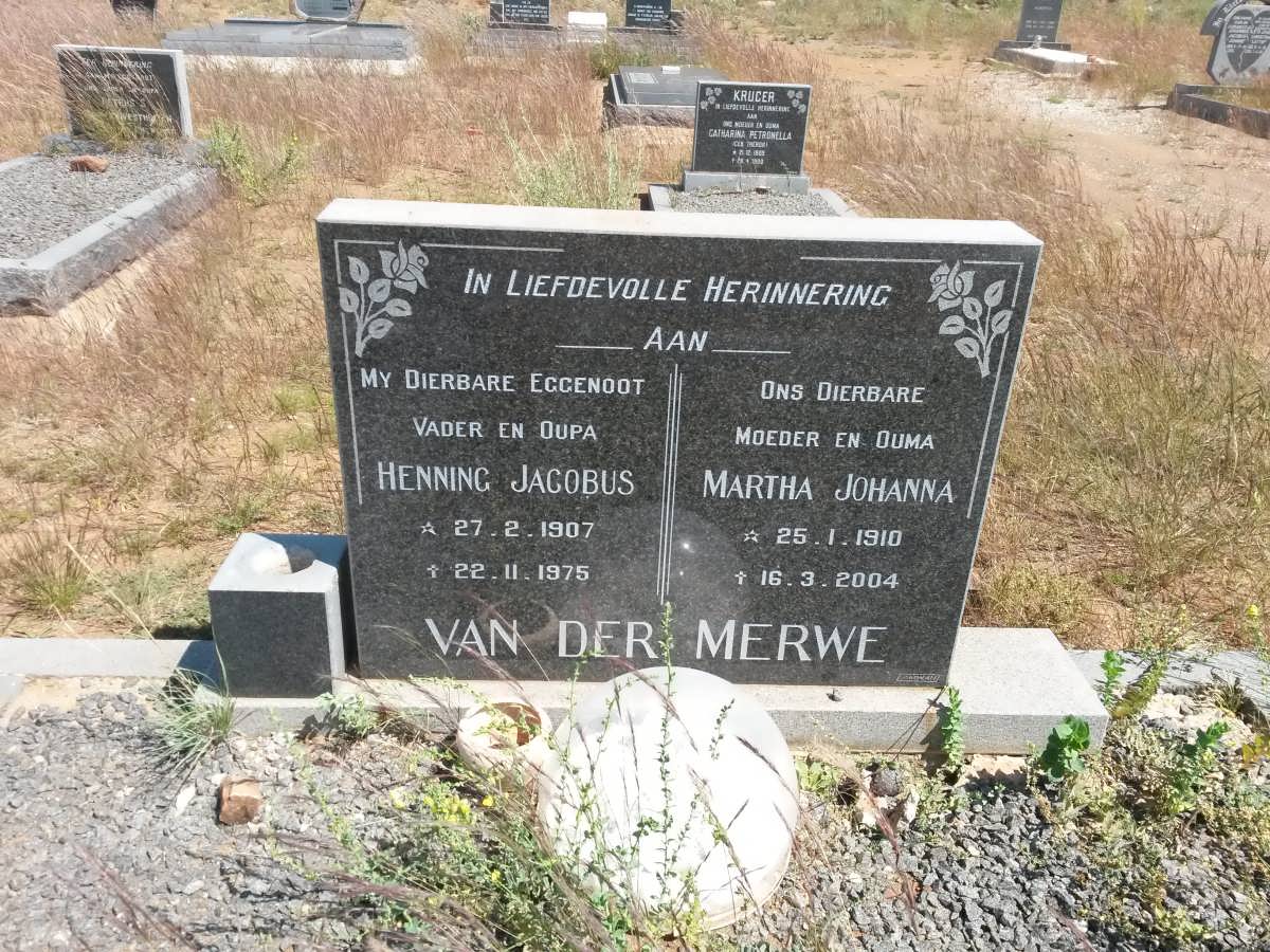 MERWE Henning Jacobus, van der 1907-1975 &amp; Martha Johanna 1910-2004