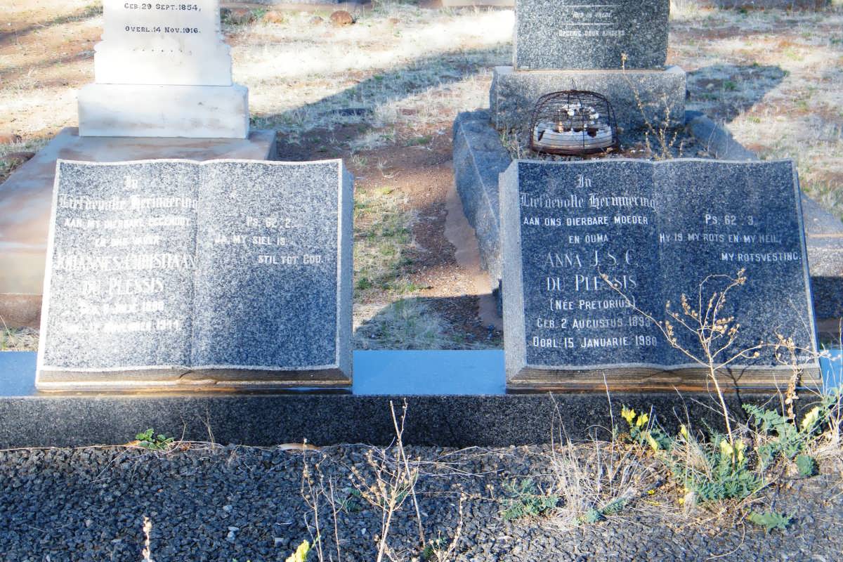 PLESSIS Johannes Christiaan, du -1944 & Anna J.S.C. PRETORIUS 1893-1980