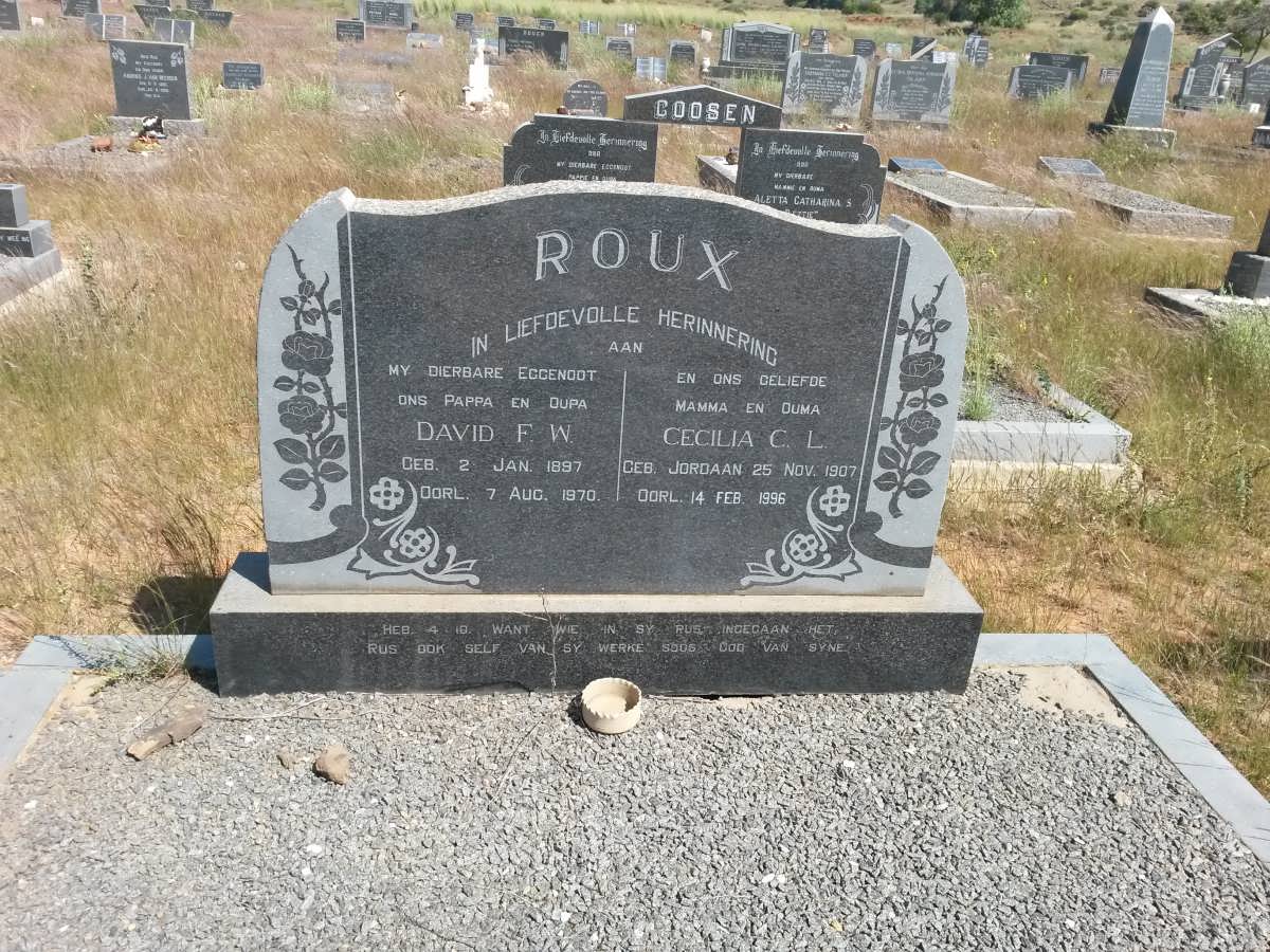 ROUX David F.W. 1897-1970 &amp; Cecilia C.L. JORDAAN 1907-1996