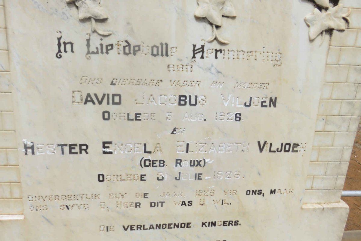 VILJOEN David Jacobus -1926 & Hester Engela Elizabeth ROUX -1926