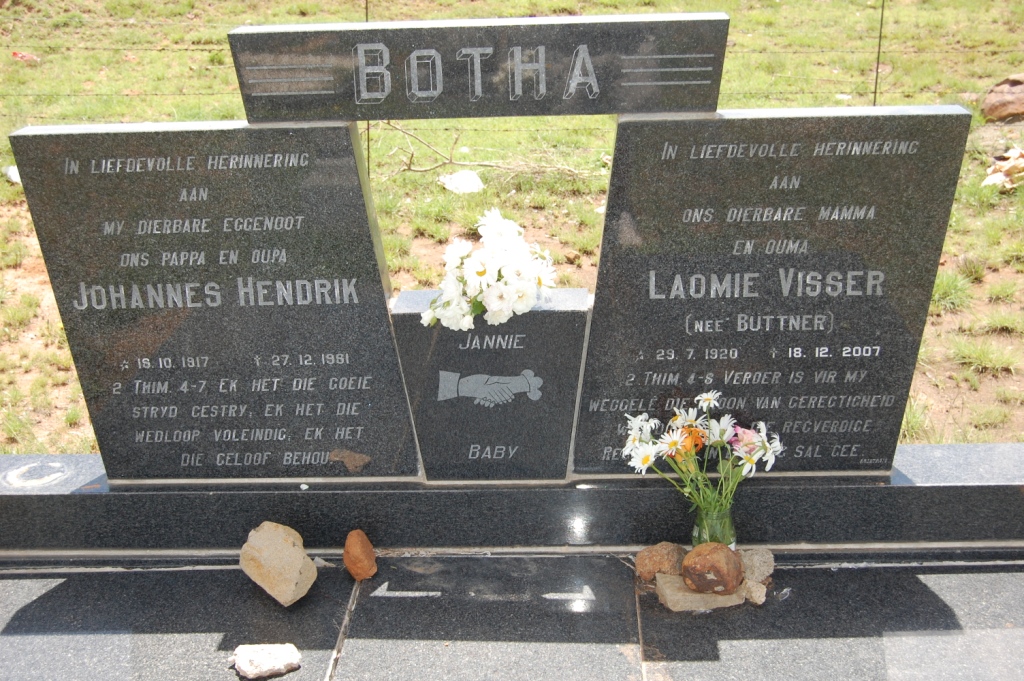 BOTHA Johannes Hendrik 1917-1981 & Laomie Visser BUTTNER 1920-2007