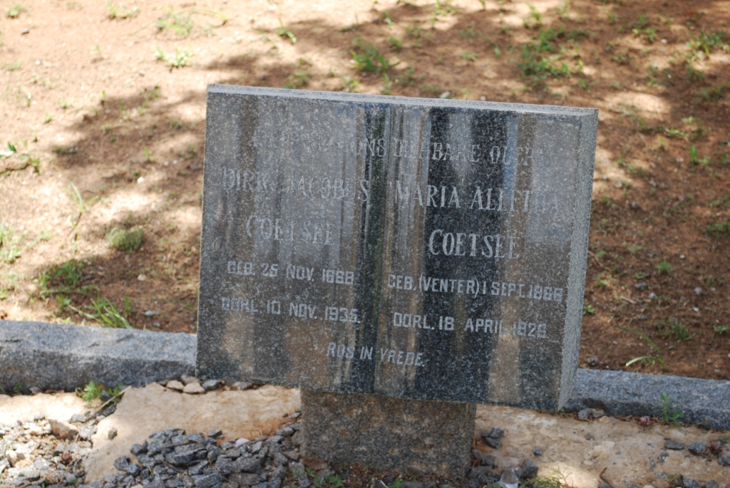 COETSEE Dirk Jacobus 1868-1935 & Maria Alletha VENTER 1868-1926