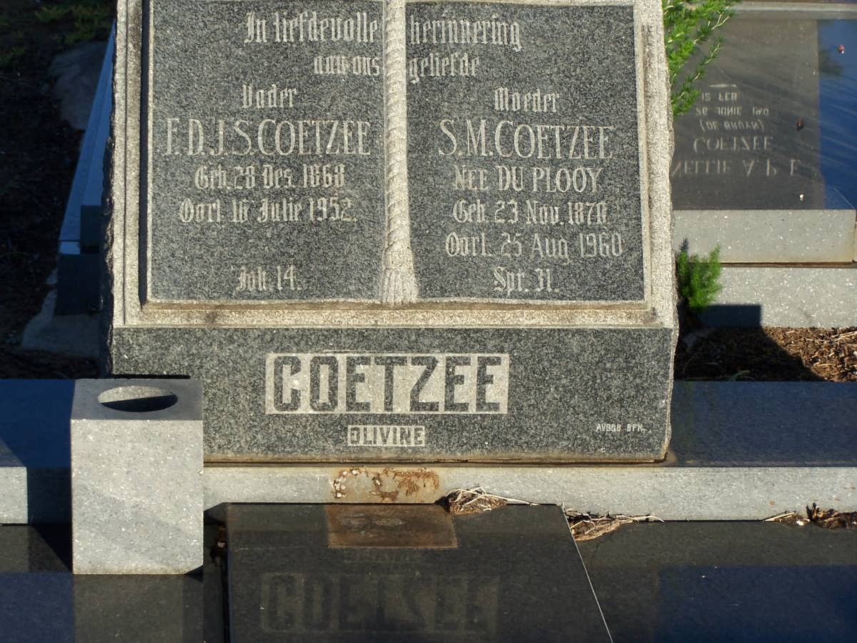 COETZEE F.D.J.S. 1868-1952 & S.M. DU PLOOY 1870-1960