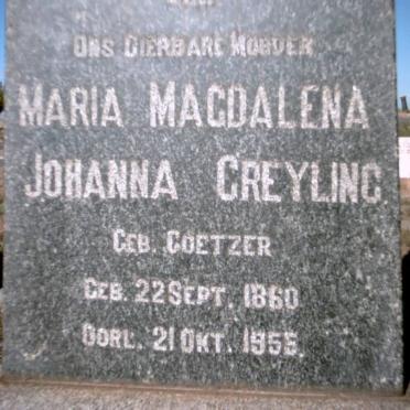 GREYLING Maria Magdalena Johanna nee COETZER 1860-1955