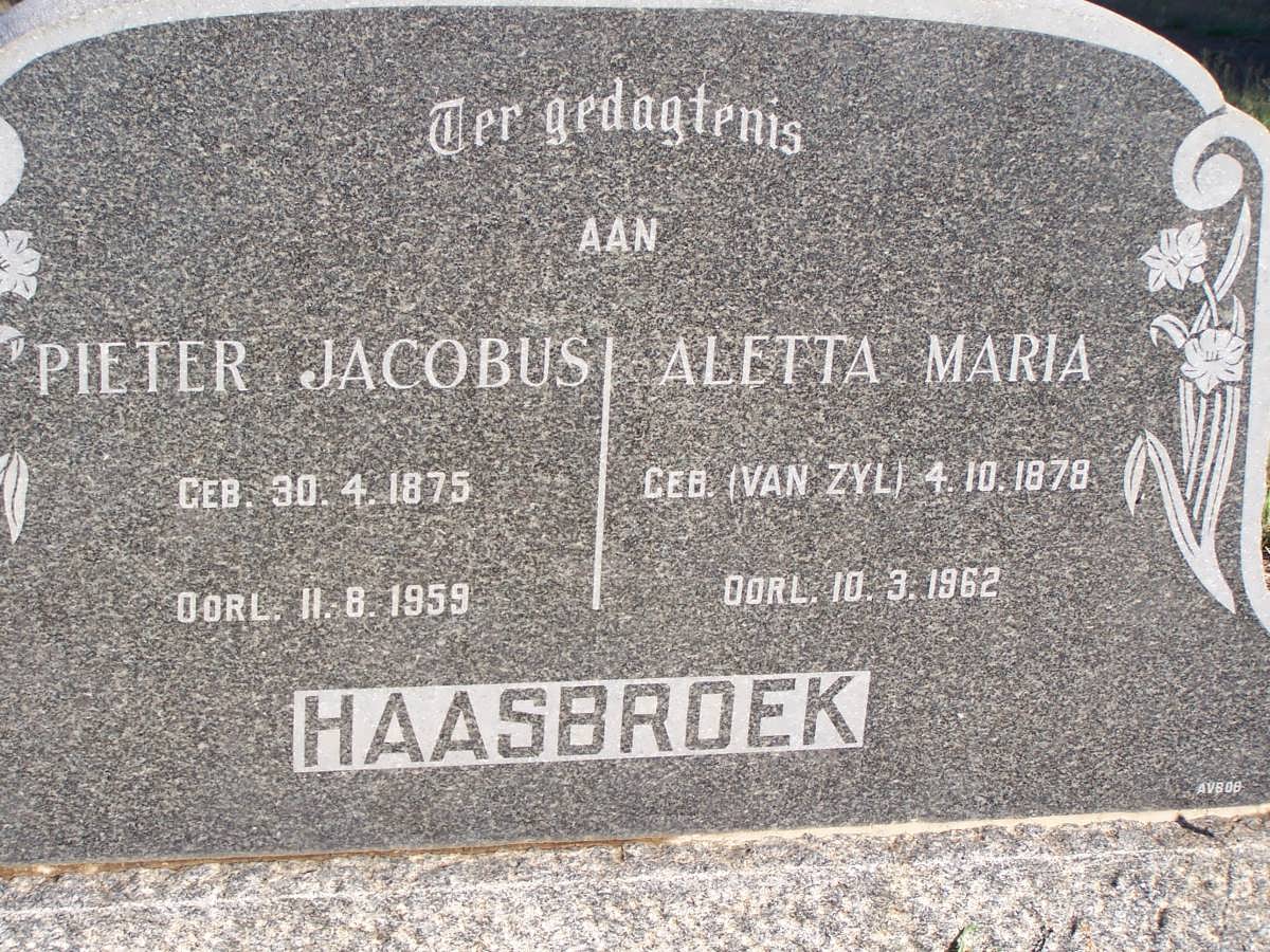 HAASBROEK Pieter Jacobus 1875-1959 & Aletta M. VAN ZYL 1878-1962
