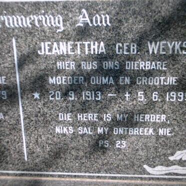 LANGE Jeanettha, de nee WEYKS 1913-1995