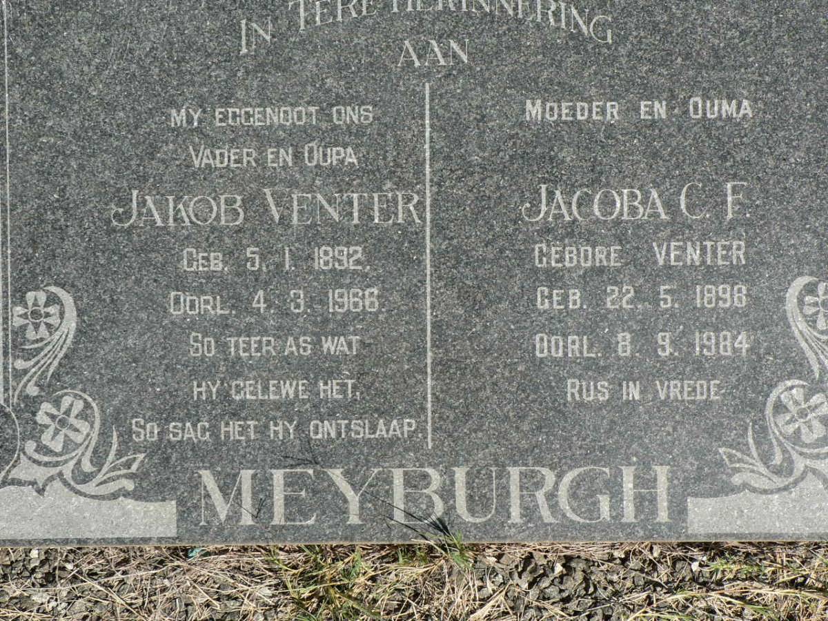 MEYBURGH Jakob Venter 1892-1966 & Jacoba C.F. VENTER 1898-1984