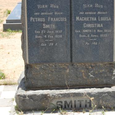 SMITH Petrus Francois 1852-1936 &amp; Magrietha Louisa Christina nee SMITH 1856-1933