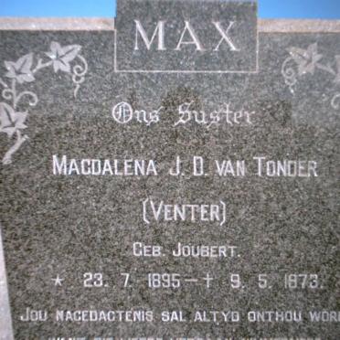 TONDER Magdalena J.D., van voorheen VENTER nee JOUBERT 1895-1973