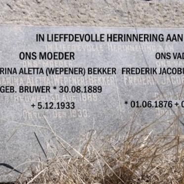 WEPENER Frederik Jacobus 1876-1921 &amp; Catharina Aletta BEKKER previously WEPENER nee BRUWER 1889-1933