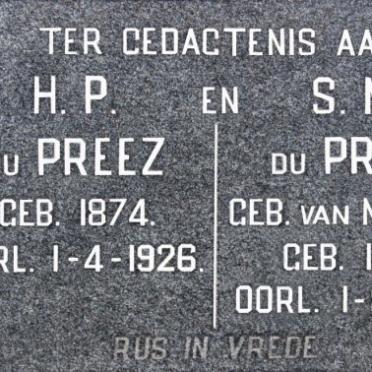 PREEZ H.P., du 1874-1926 &amp; S.M. VAN NIEKERK 1885-1925