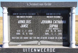 UITENWEERDE Arnoldis Janse 1920-198? &amp; Johanna Catharina Sophia MARAIS 1922-2005