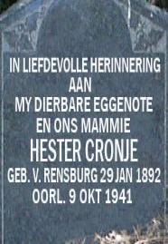 CRONJE Hester nee V. RENSBURG 1892-1941
