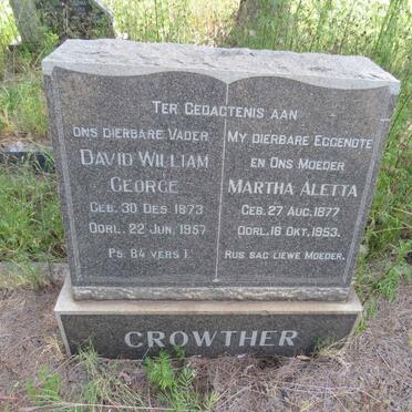 CROWTHER David William George 1873-1957 & Martha Aletta  1877-1953