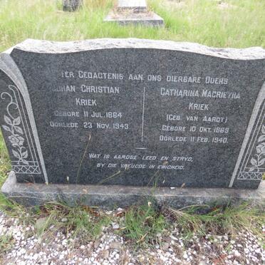 KRIEK Johan Christian 1864-1943 & Catharina Magrietha VAN AARDT 1869-1940