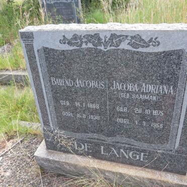 LANGE Barend Jacobus, de 1868-1938 & Jacoba Adriana SAAIMAN 1875-1955