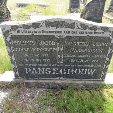 PANSEGROUW Philipus Jacob Rudolf 1879-1953 & Magrietha Louisa RAUTENBACH 1878-1961