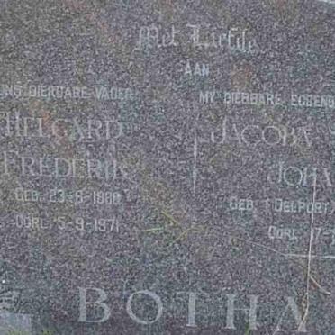 BOTHA Helgard Fredrik 1888 - 1971 &amp; Jacoba Susanna Johanna DELPORT died 1954