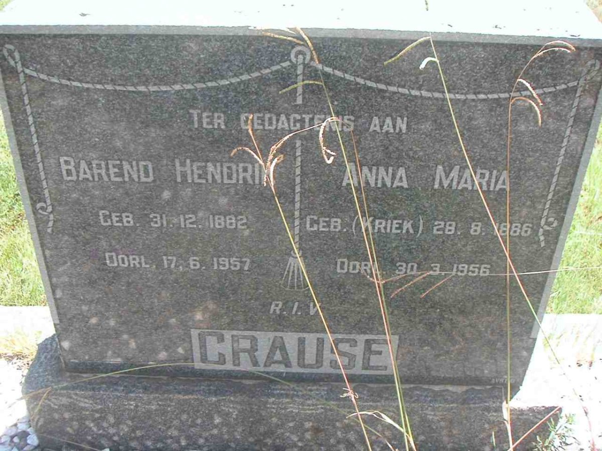 CRAUSE Barend Hendrik 1882-1957 & Anna Maria KRIEK 1886-1956