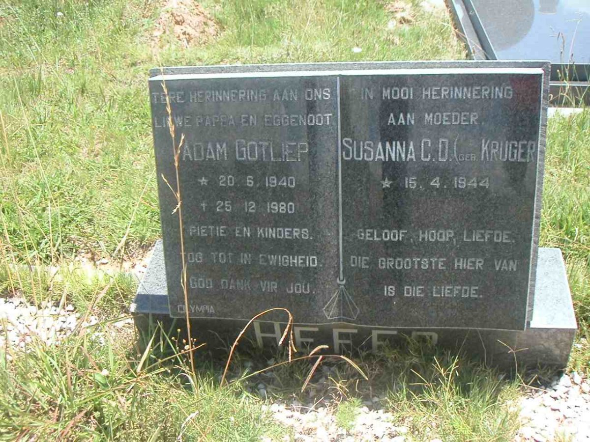 HEFER Adam Gotliep 1940-1980 & Susanna C.D. KRUGER 1944