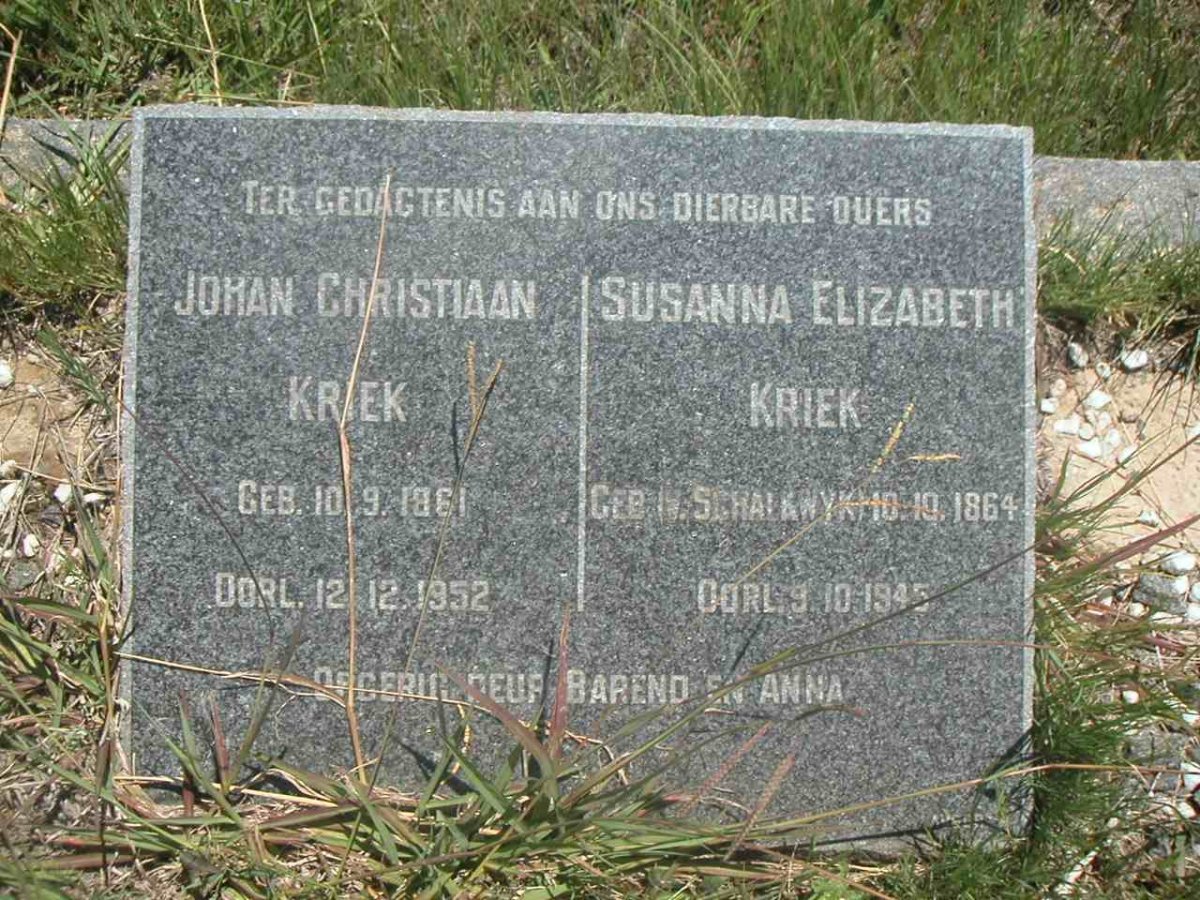 KRIEK Johan Christiaan 1861-1952 & Susanna Elizabeth V. SCHALKWYK 1864-1945