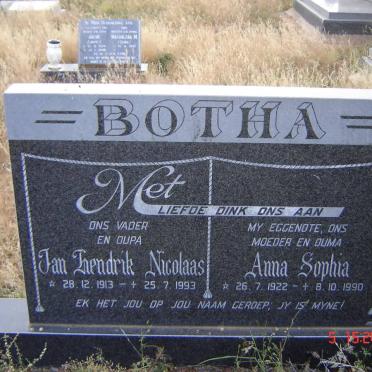 BOTHA Jan Hendrik Nicolaas 1913-1993 &amp; Anna Sophia 1922-1990