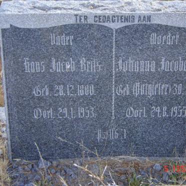BRITS Hans Jacob 1880-1953 &amp; Johanna Jacoba POTGIETER 1894-1955